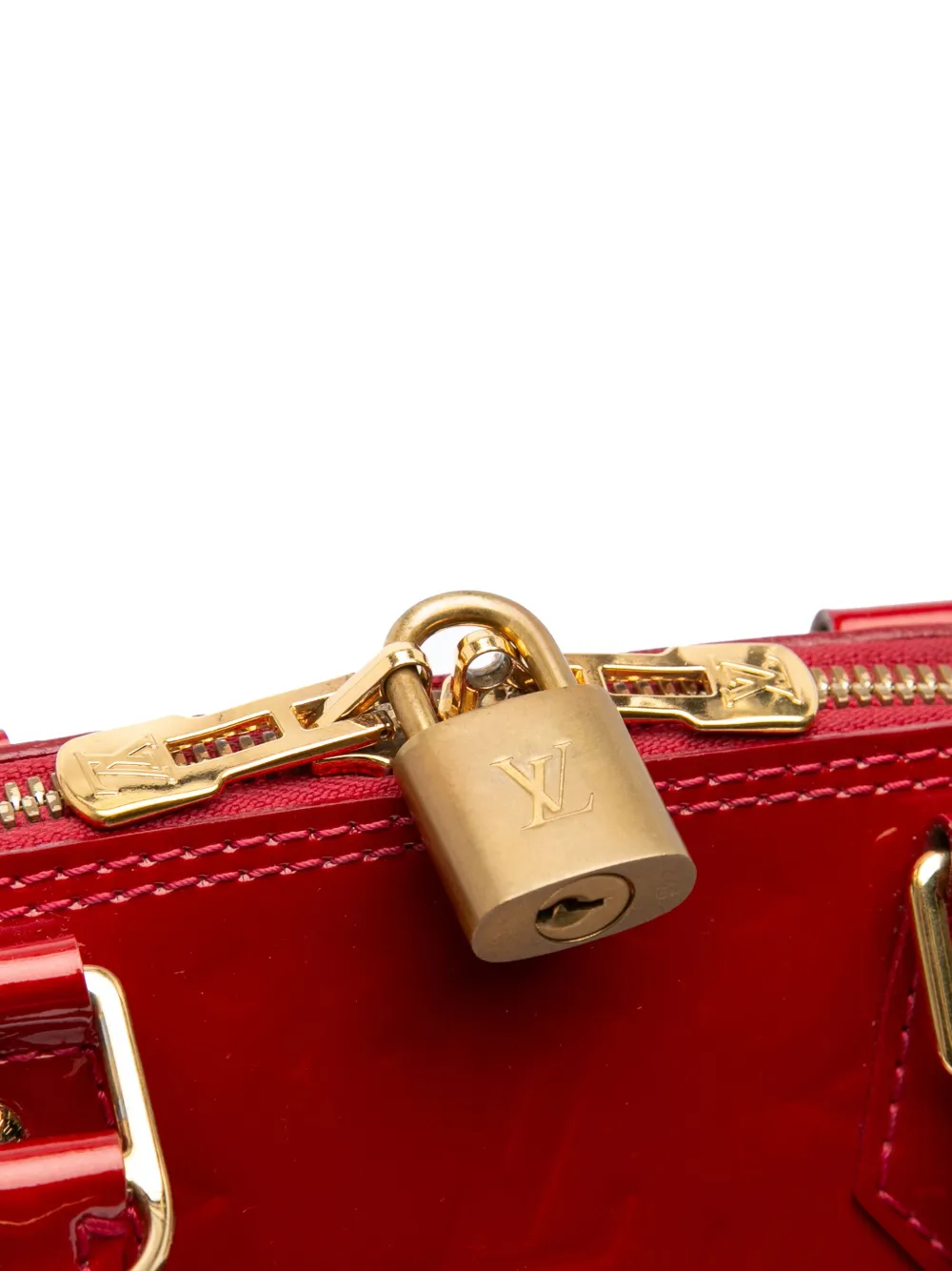 Pre-owned Louis Vuitton 2013 Monogram Vernis Alma Bb Satchel In Red