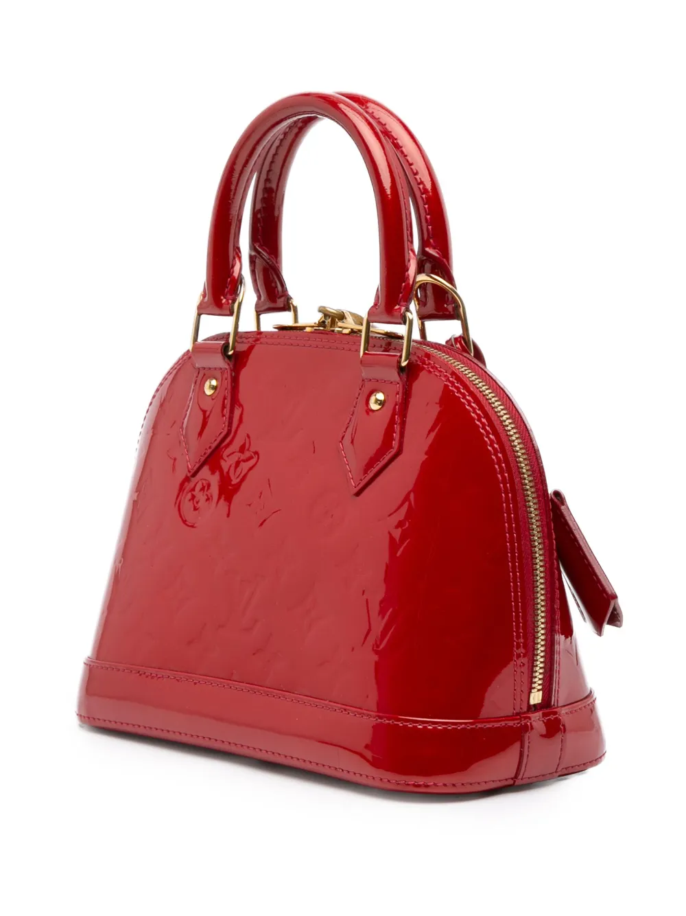 Pre-owned Louis Vuitton 2013 Monogram Vernis Alma Bb Satchel In Red