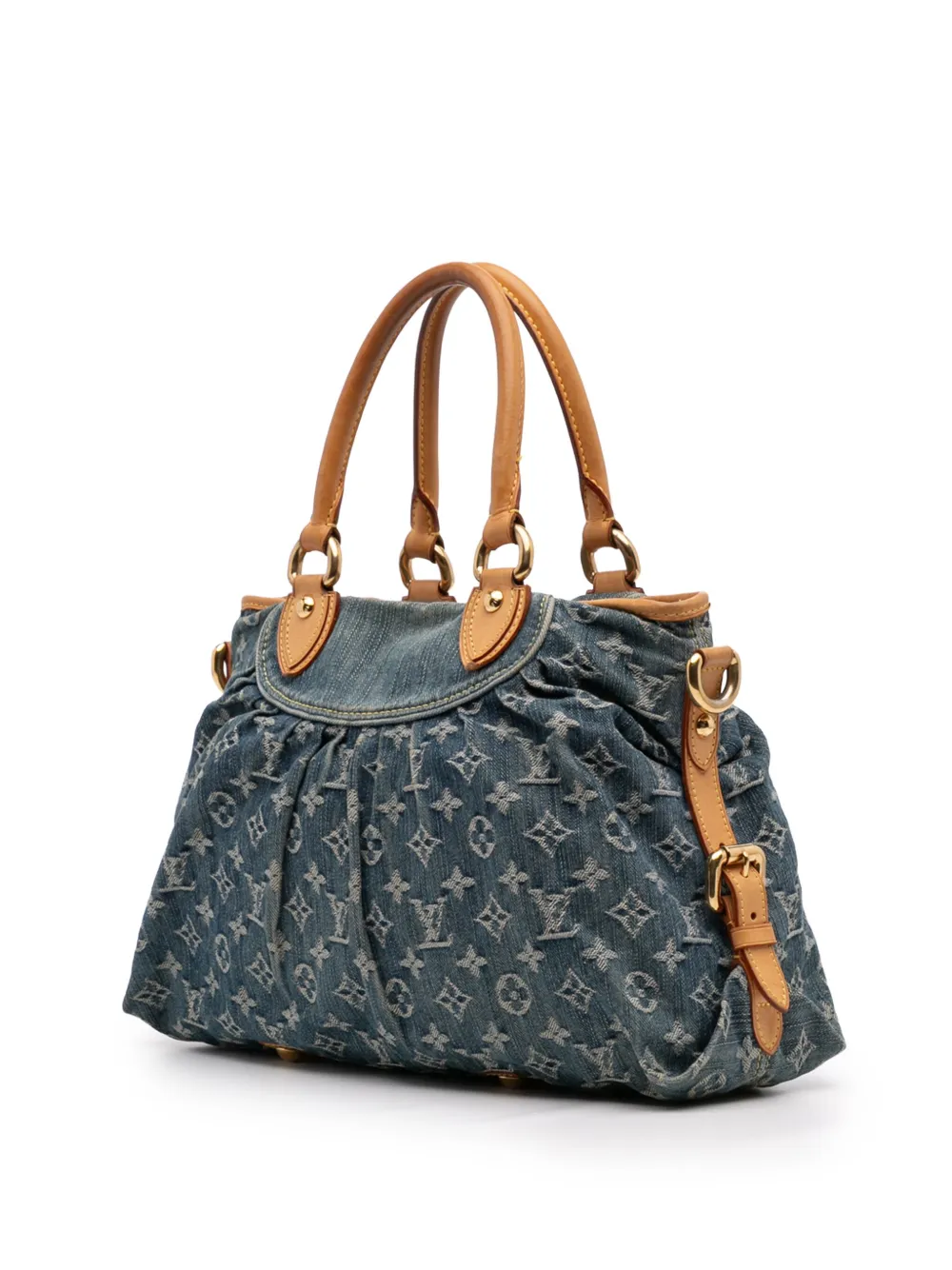 Pre-owned Louis Vuitton 2007 Monogram Denim Neo Cabby Mm Satchel In Blue