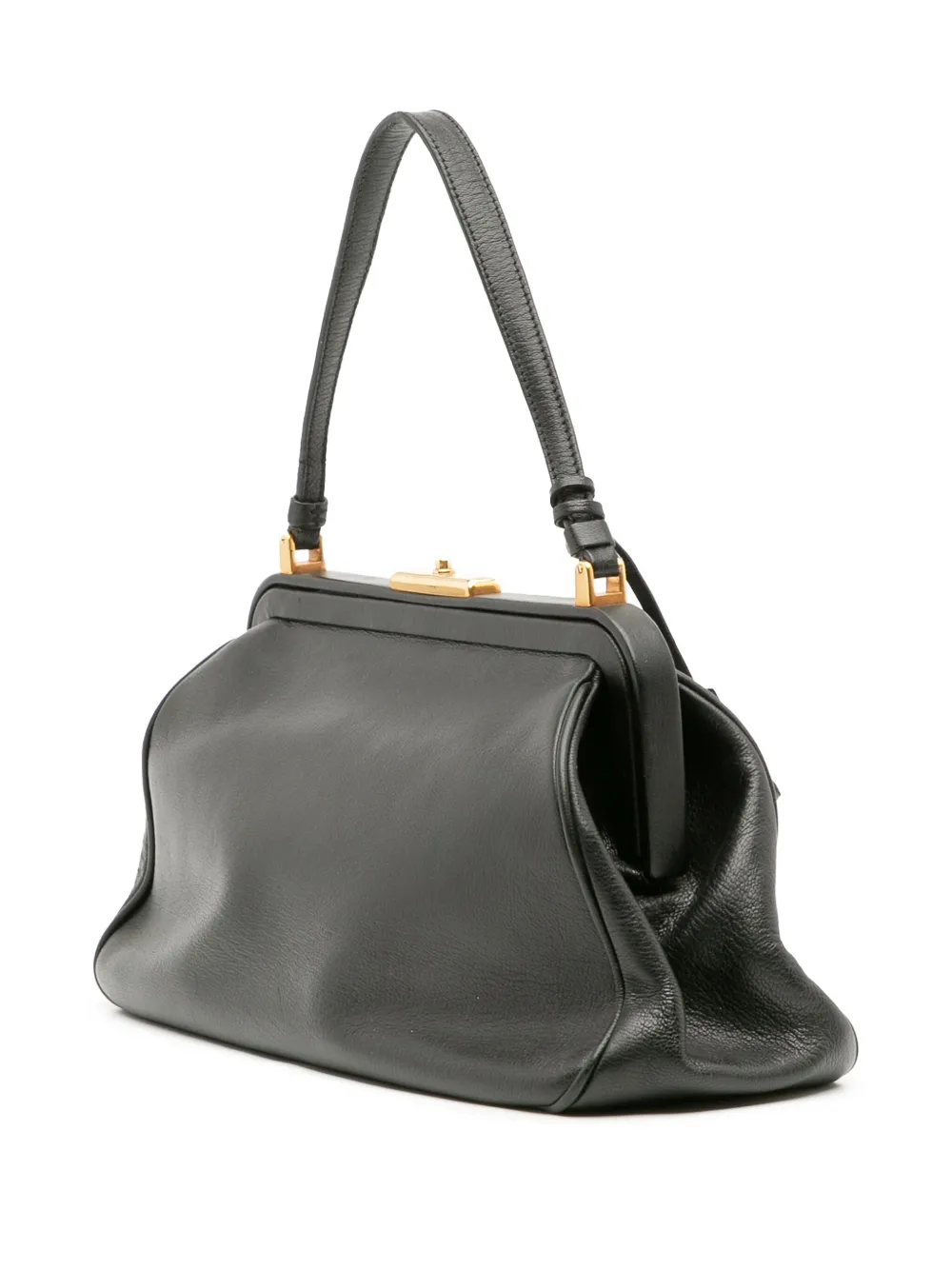 Pre-owned Prada 2000-2025 Goatskin Top Lock Frame Handbag In Gray