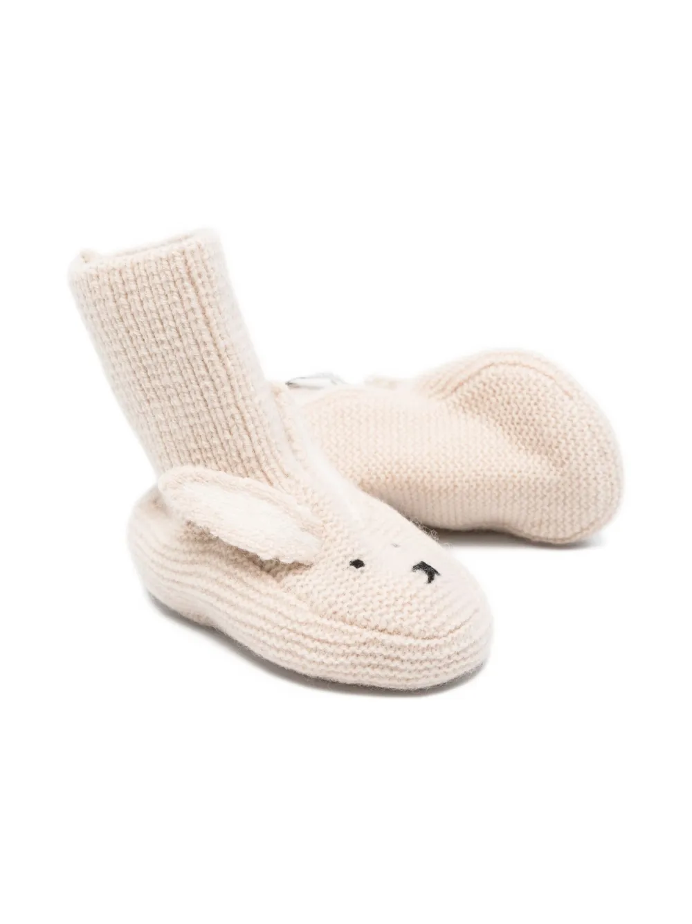Donsje Rabbit-ear Knitted Booties In Neutral