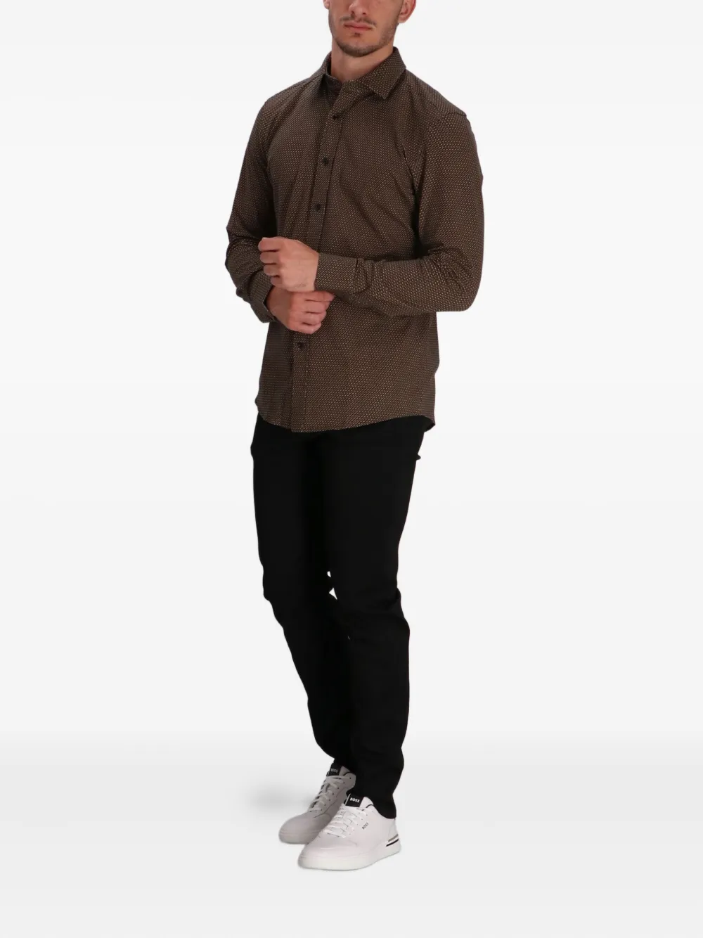 BOSS Overhemd met geometrische print - Beige