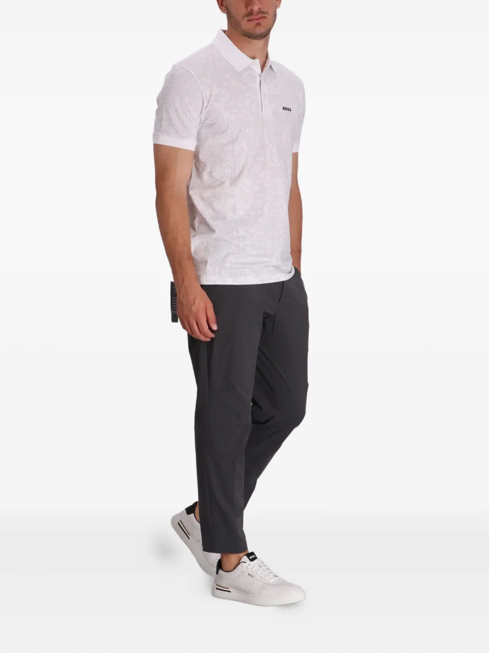 BOSS Poloshirt met geometrische print - Wit