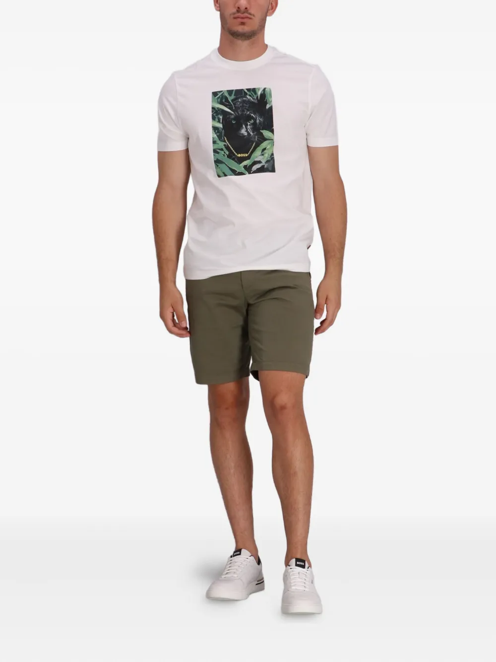 BOSS Katoenen T-shirt met panterprint - Wit