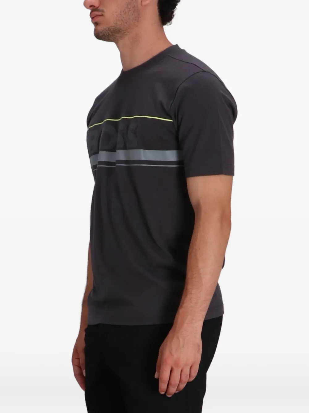 BOSS Katoenen T-shirt met logostreep Grijs