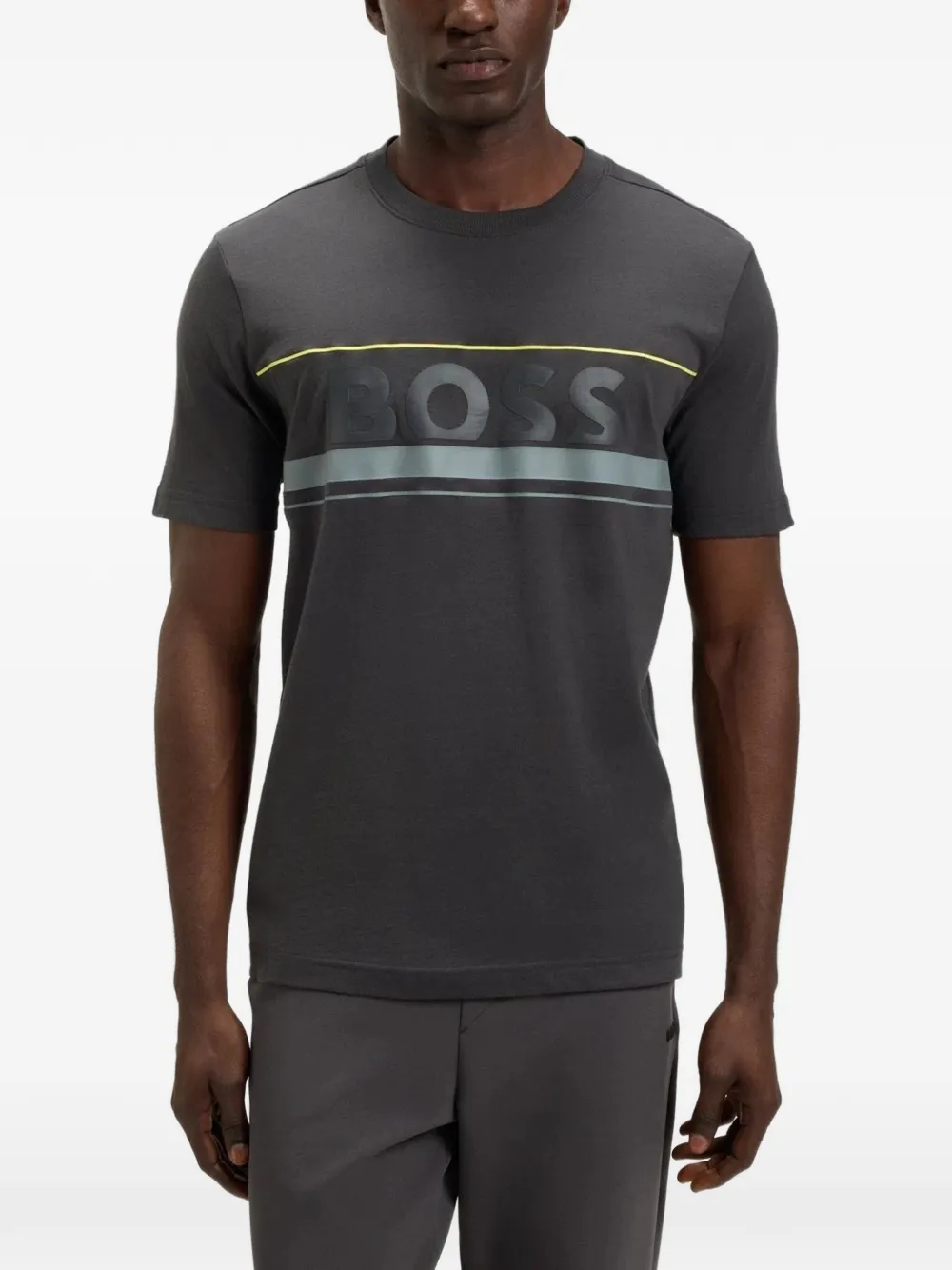 BOSS Katoenen T-shirt met logostreep Grijs
