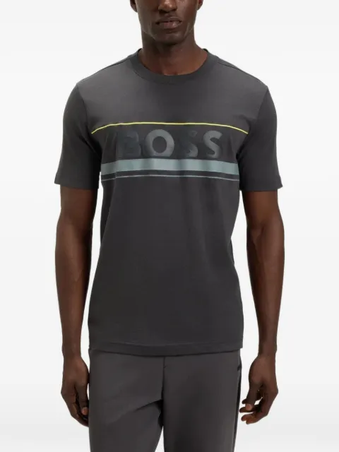 BOSS cotton-jersey T-shirt with logo and stripe