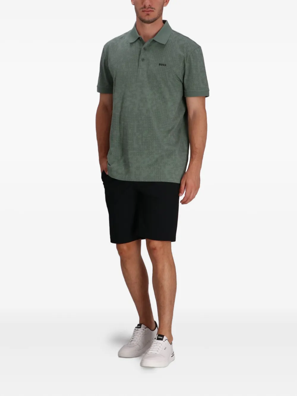 BOSS Poloshirt met geometrische print - Groen