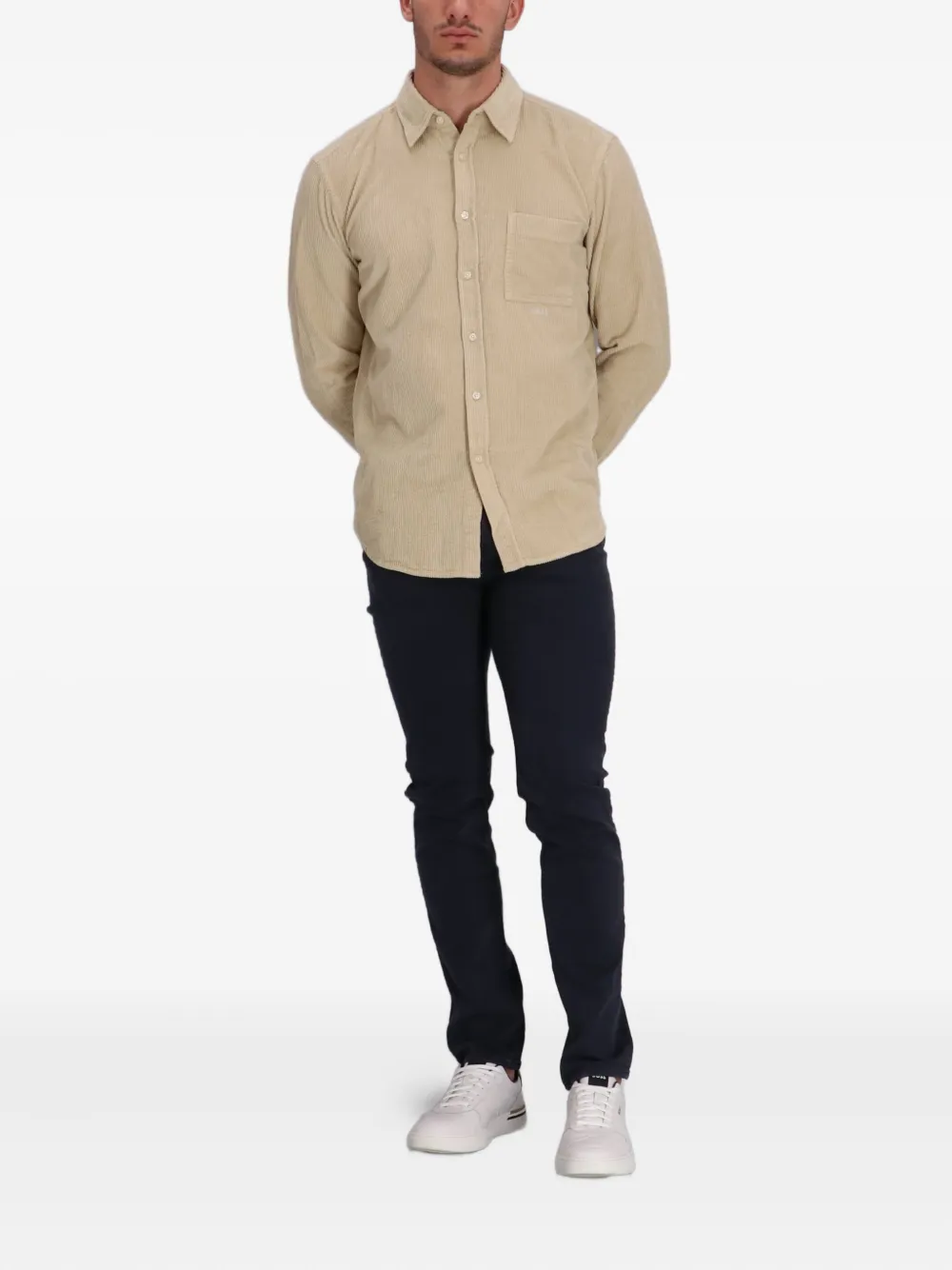 BOSS Overhemd met ribfluwelen zak - Beige