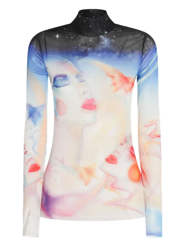 Casablanca Graphic-print Long-sleeve Top in White