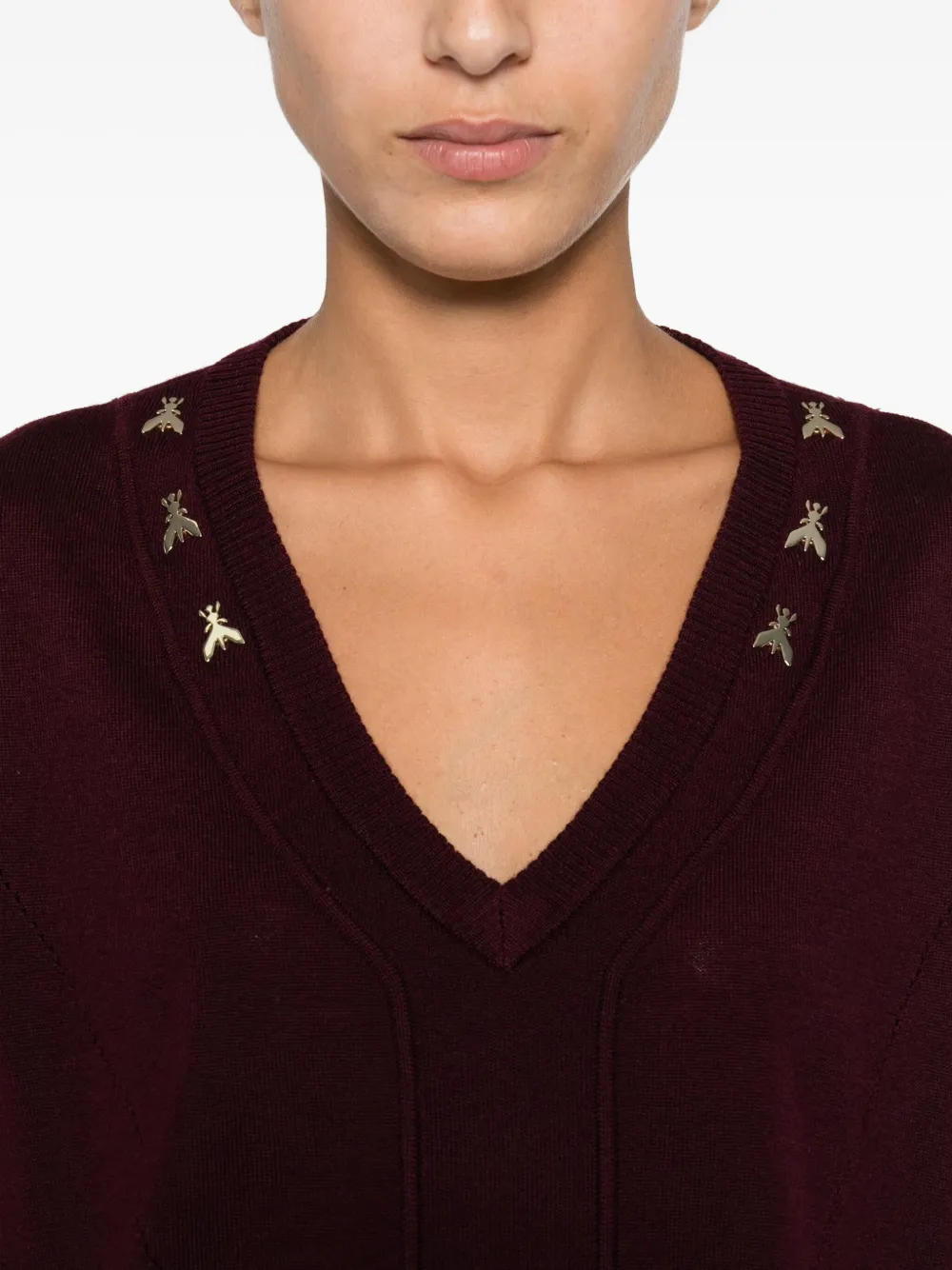 Patrizia Pepe Trui met V-hals en bij-verfraaiing Paars