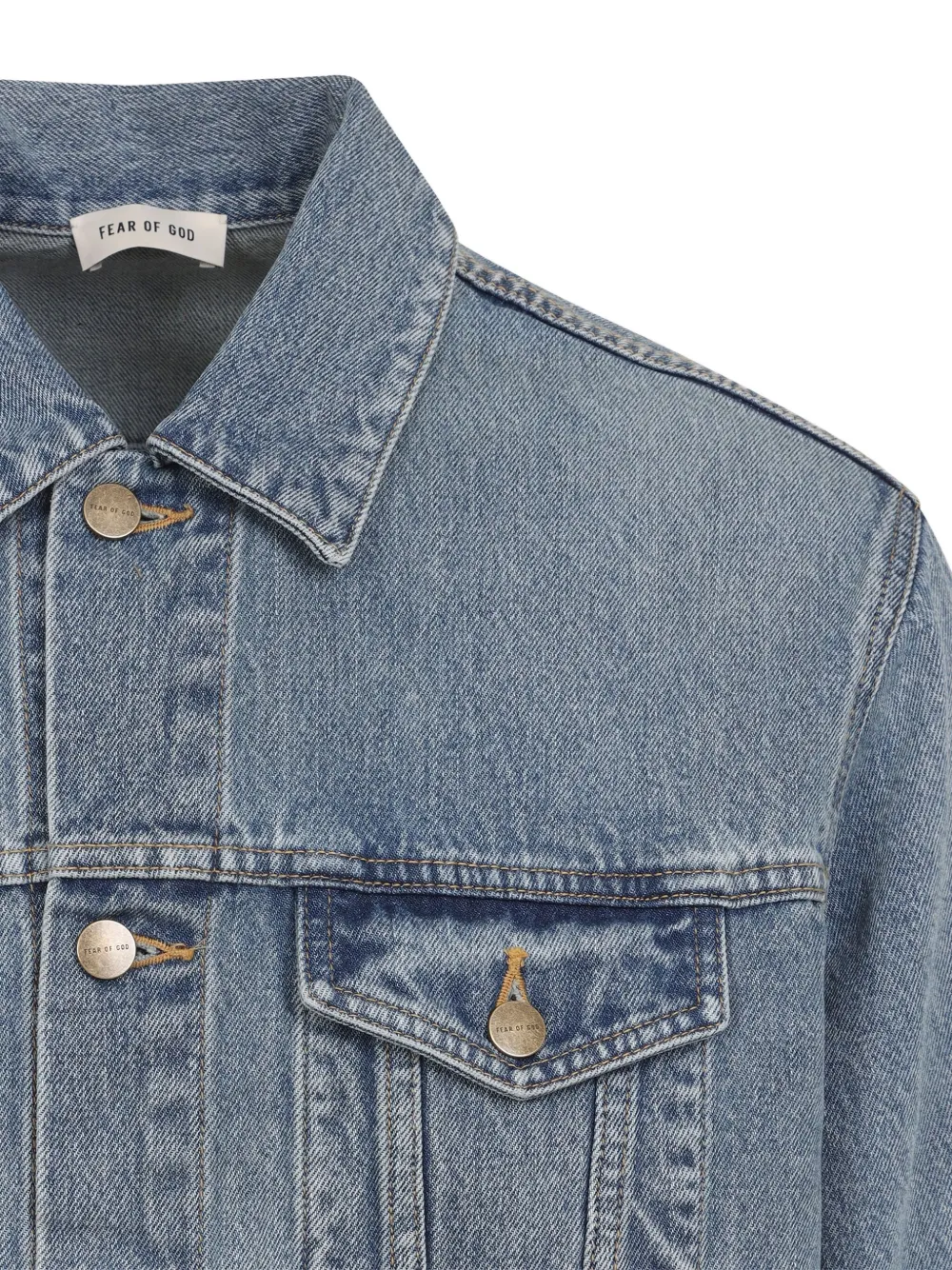 Fear Of God Light Indigo Blue Cotton Trucker Jacket With Overwashed Effect In Blue