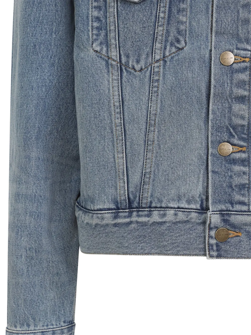 Fear Of God Light Indigo Blue Cotton Trucker Jacket With Overwashed Effect In Blue