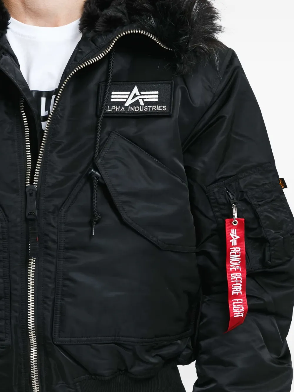 Alpha Industries Faux-fur Hooded Jacket In Black