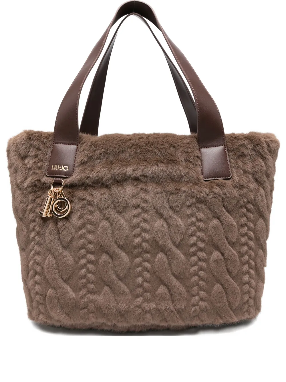 Liu •jo Hobo Cable-knit Teddy Shoulder Bag In Brown