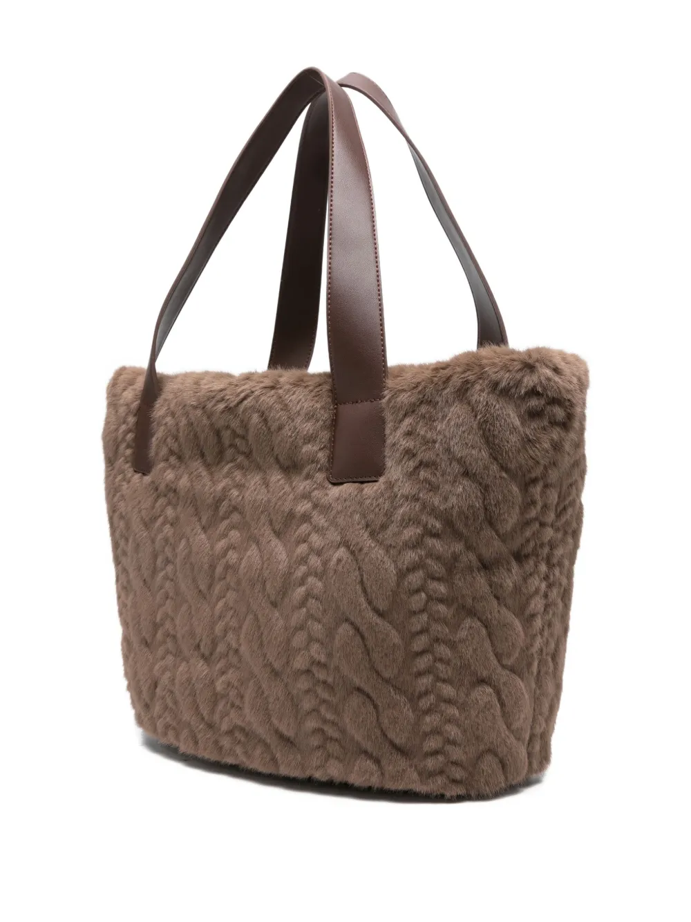 Liu •jo Hobo Cable-knit Teddy Shoulder Bag In Brown