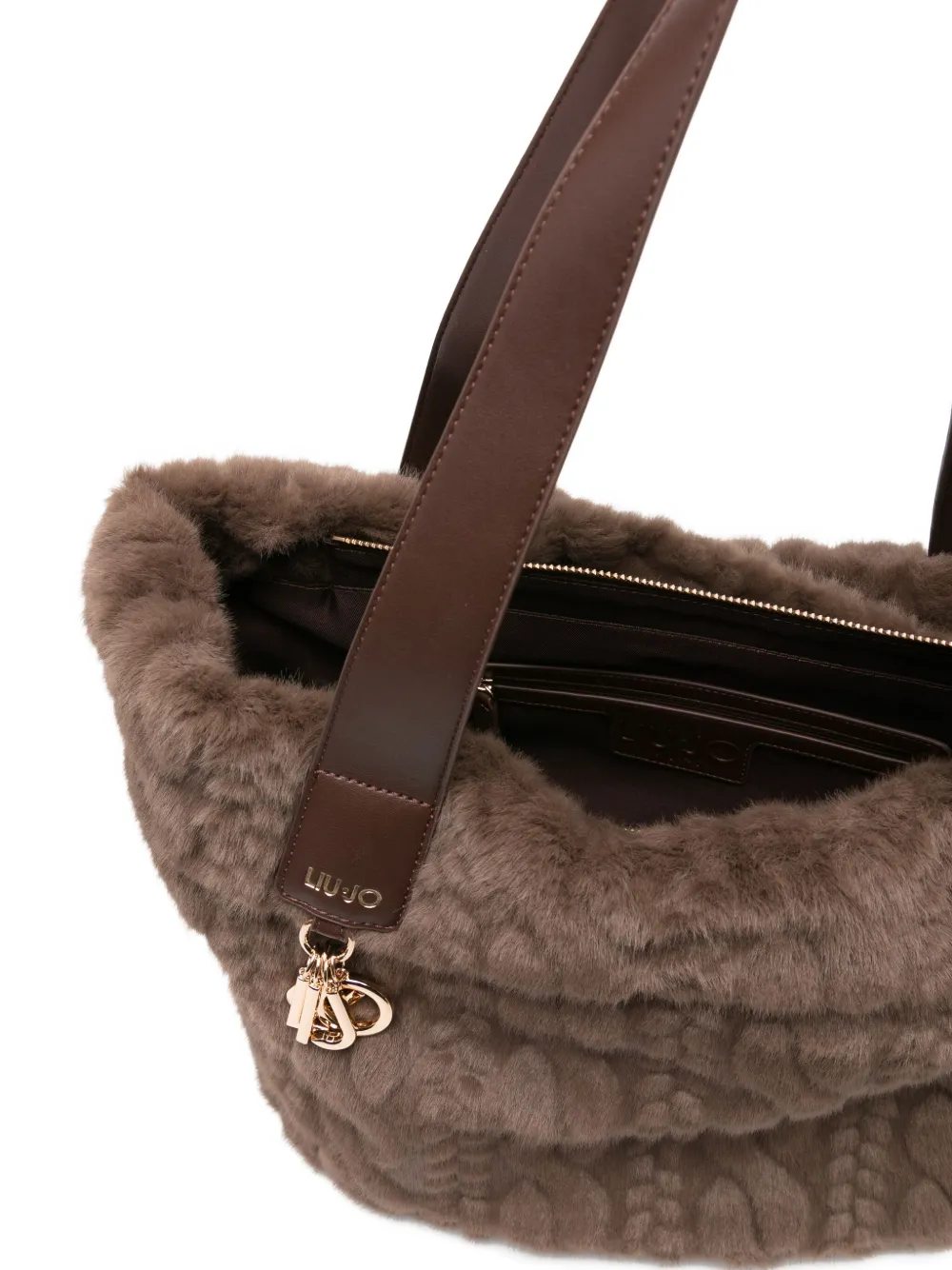 Liu •jo Hobo Cable-knit Teddy Shoulder Bag In Brown