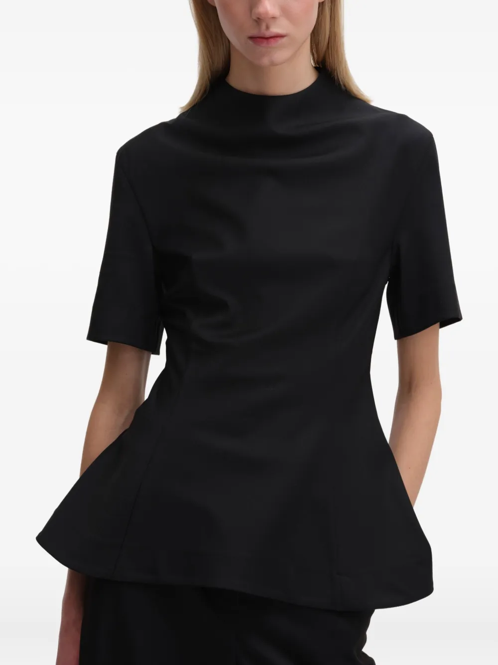 Remain Birger Christensen Peplum Short-sleeve Top In Black