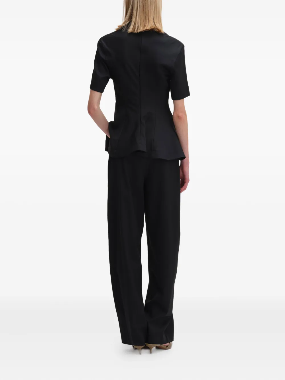 Remain Birger Christensen Peplum Short-sleeve Top In Black