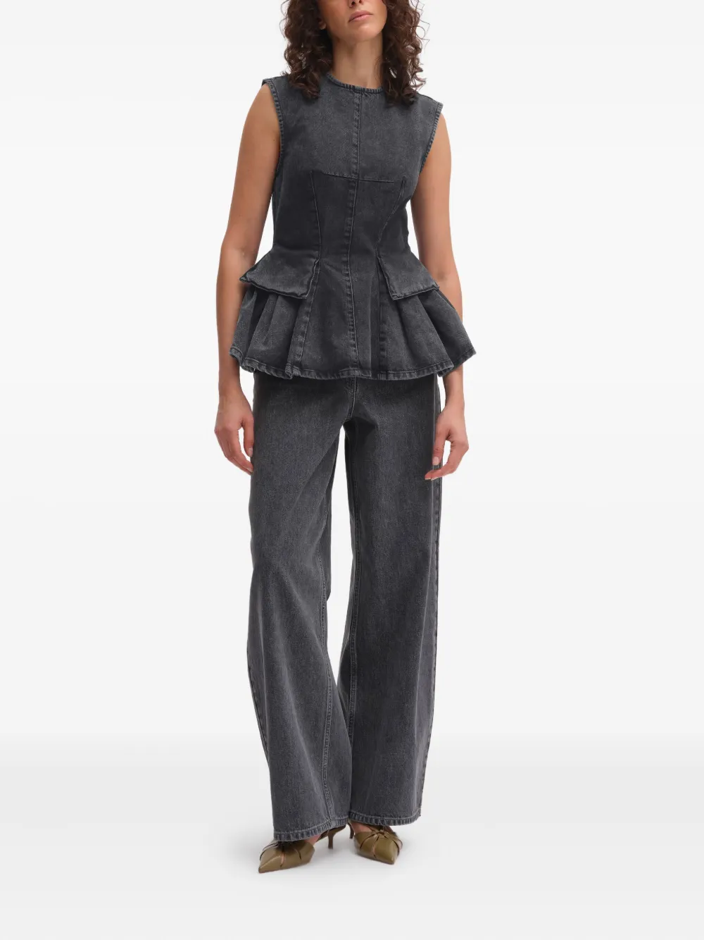REMAIN peplum sleeveless denim top - Grijs