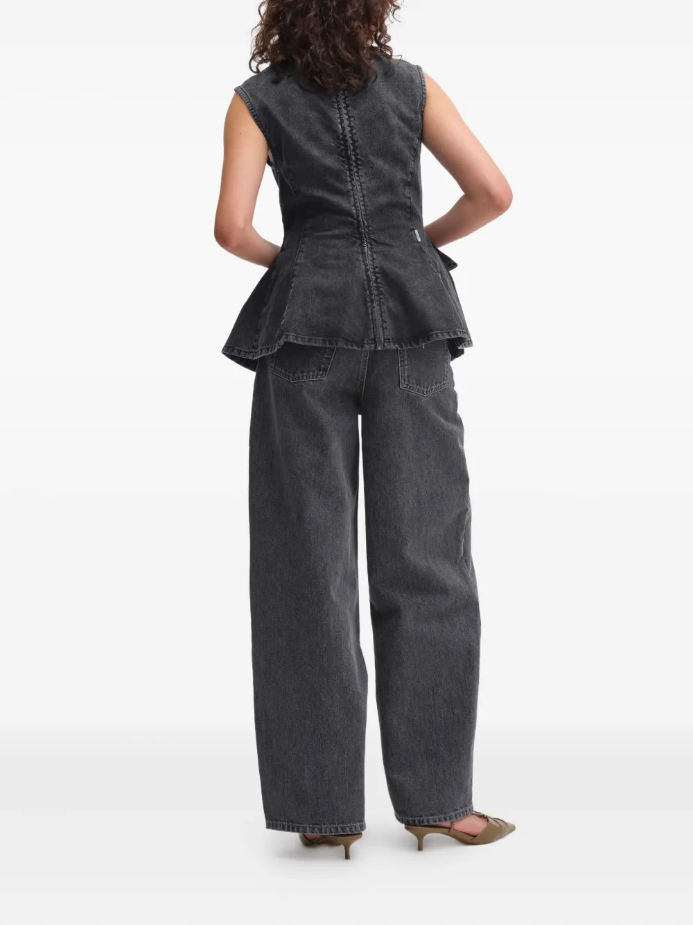 Remain Birger Christensen Peplum Sleeveless Denim Top In Gray
