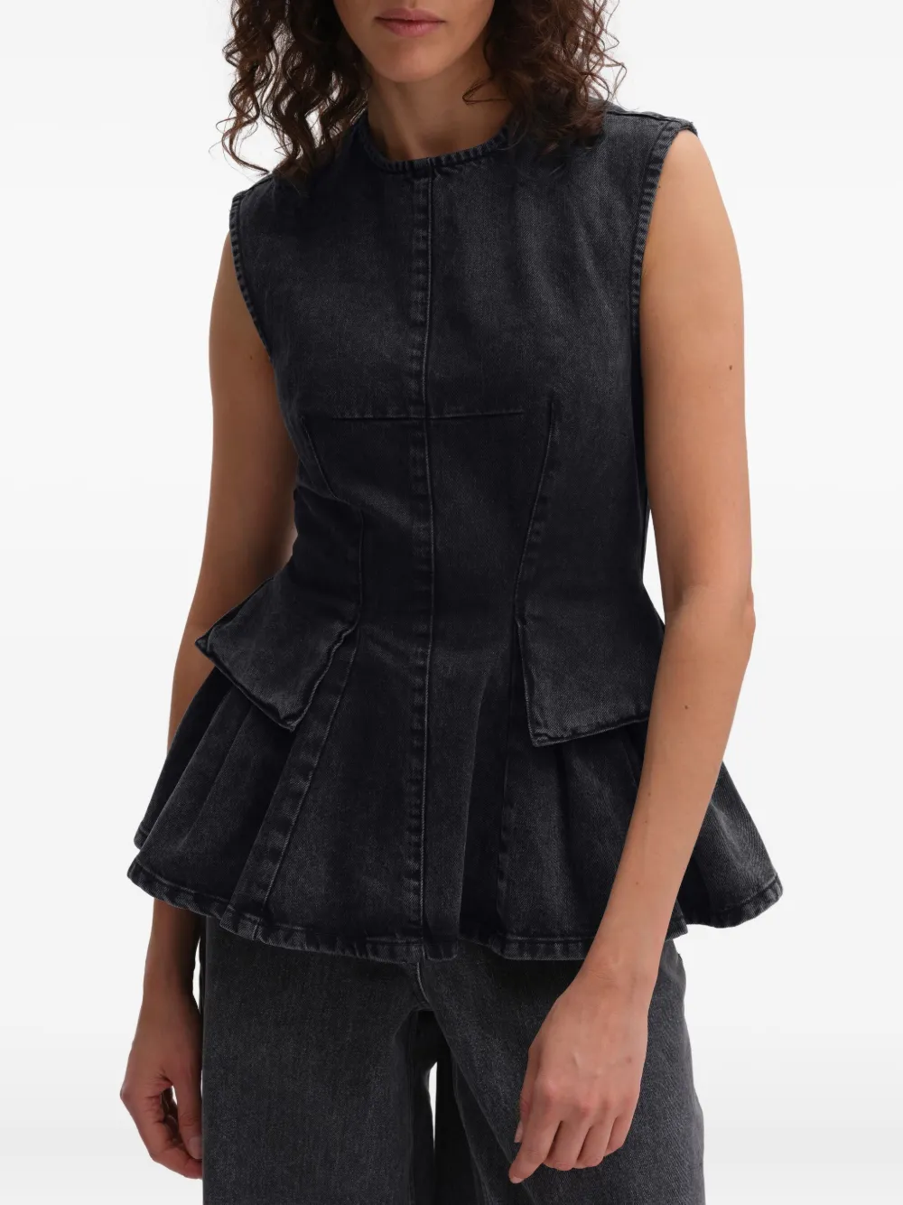 Remain Birger Christensen Peplum Sleeveless Denim Top In Gray