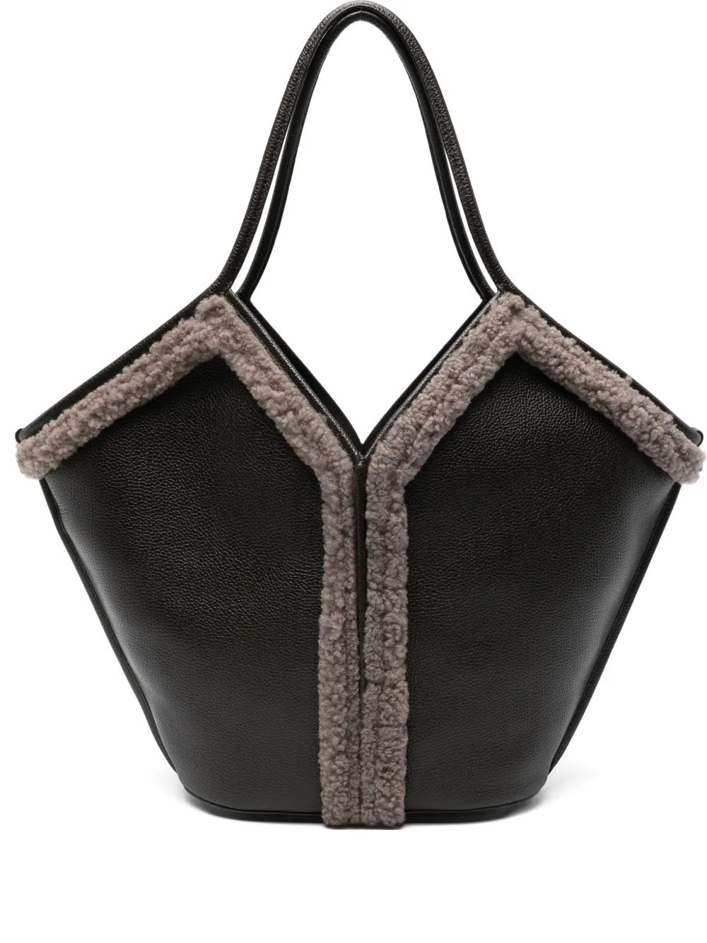 Hereu Calella Curly leather shearling-trimmed tote bag | Brown | Image 1