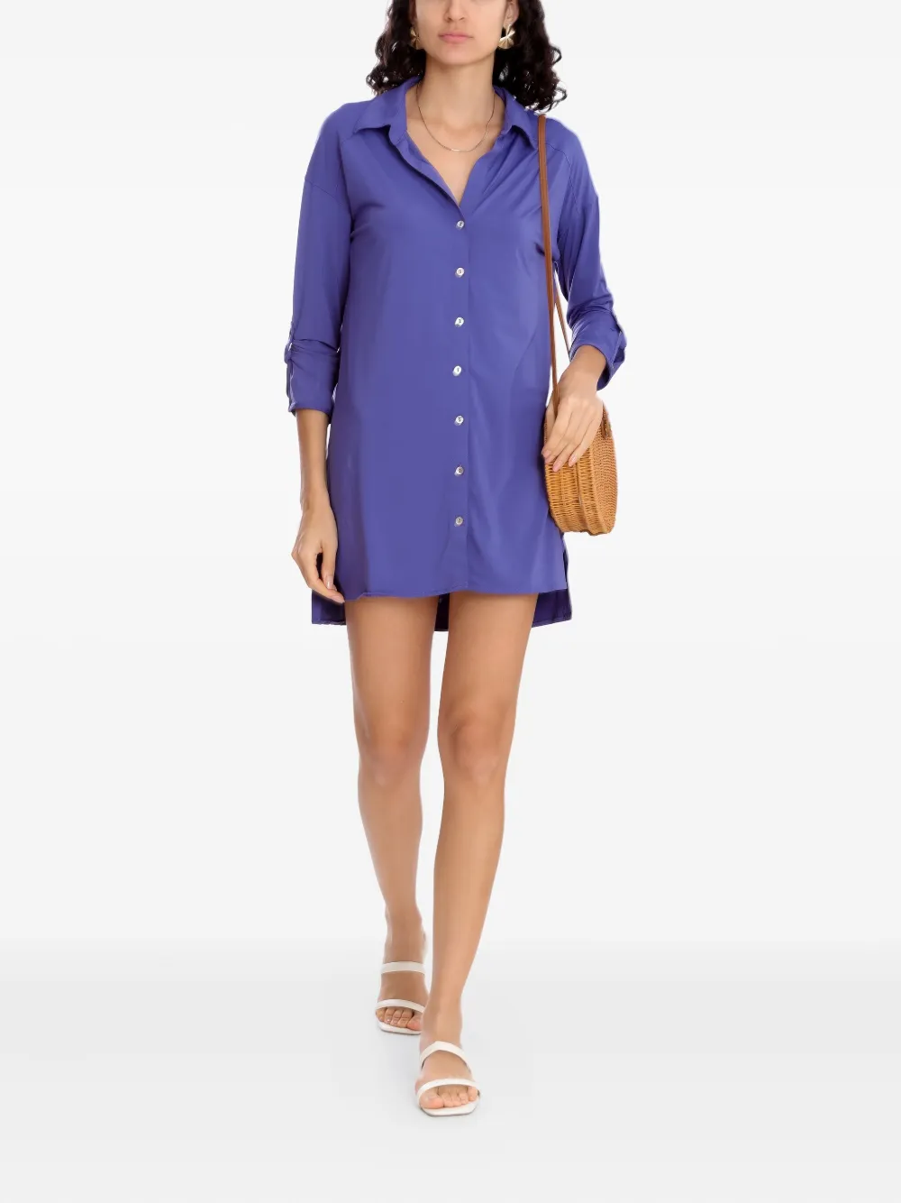 Lygia & Nanny Meline mini-blousejurk met knoopmanchetten - Paars