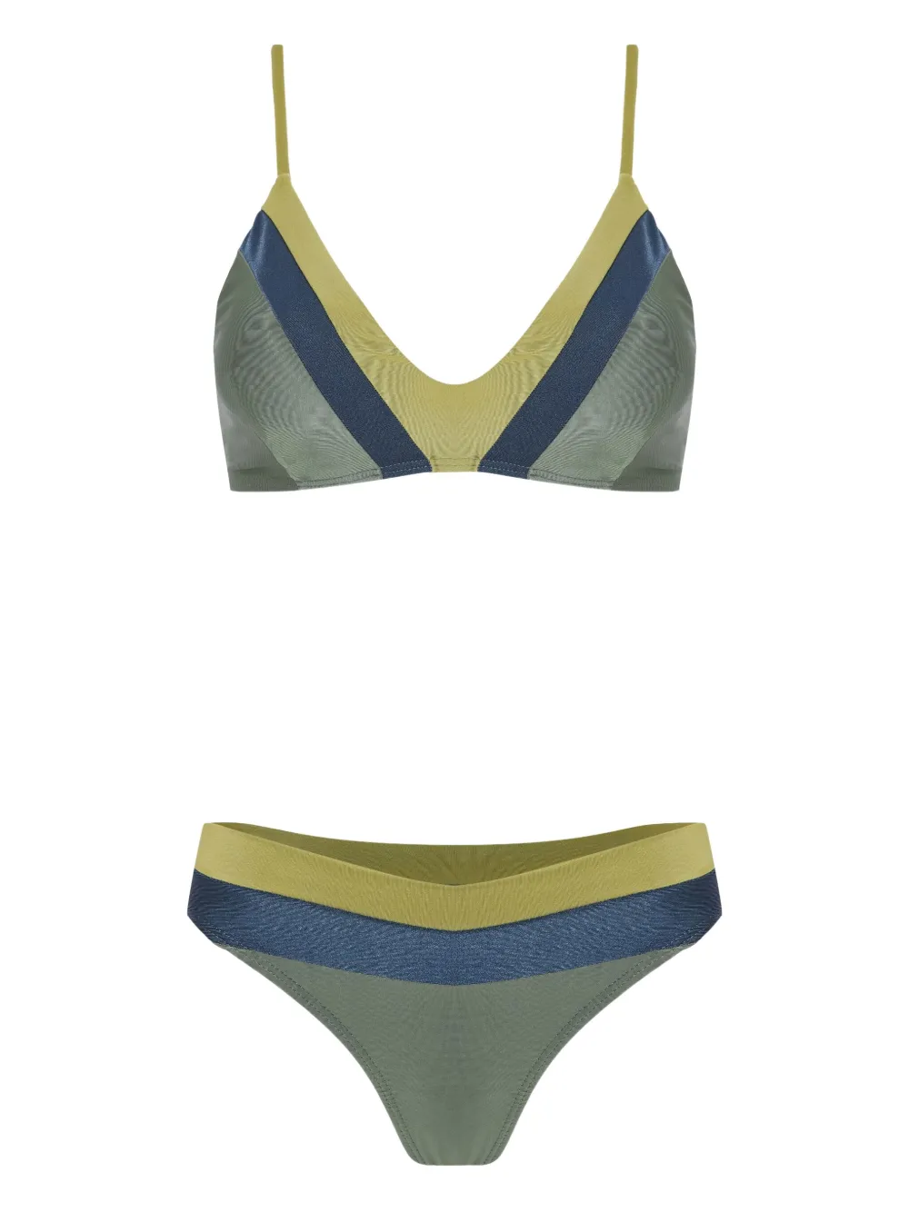 Lygia & Nanny Joaquina Colour-block Triangle Bikini Set In Green