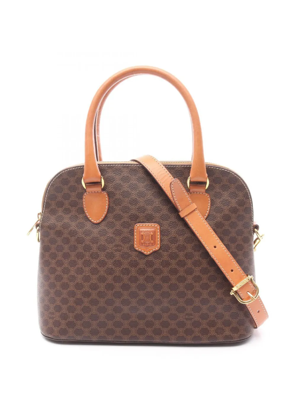 Pre-owned Celine 2010-2025 Macadam Coated Canvas Dome Satchel In Brown