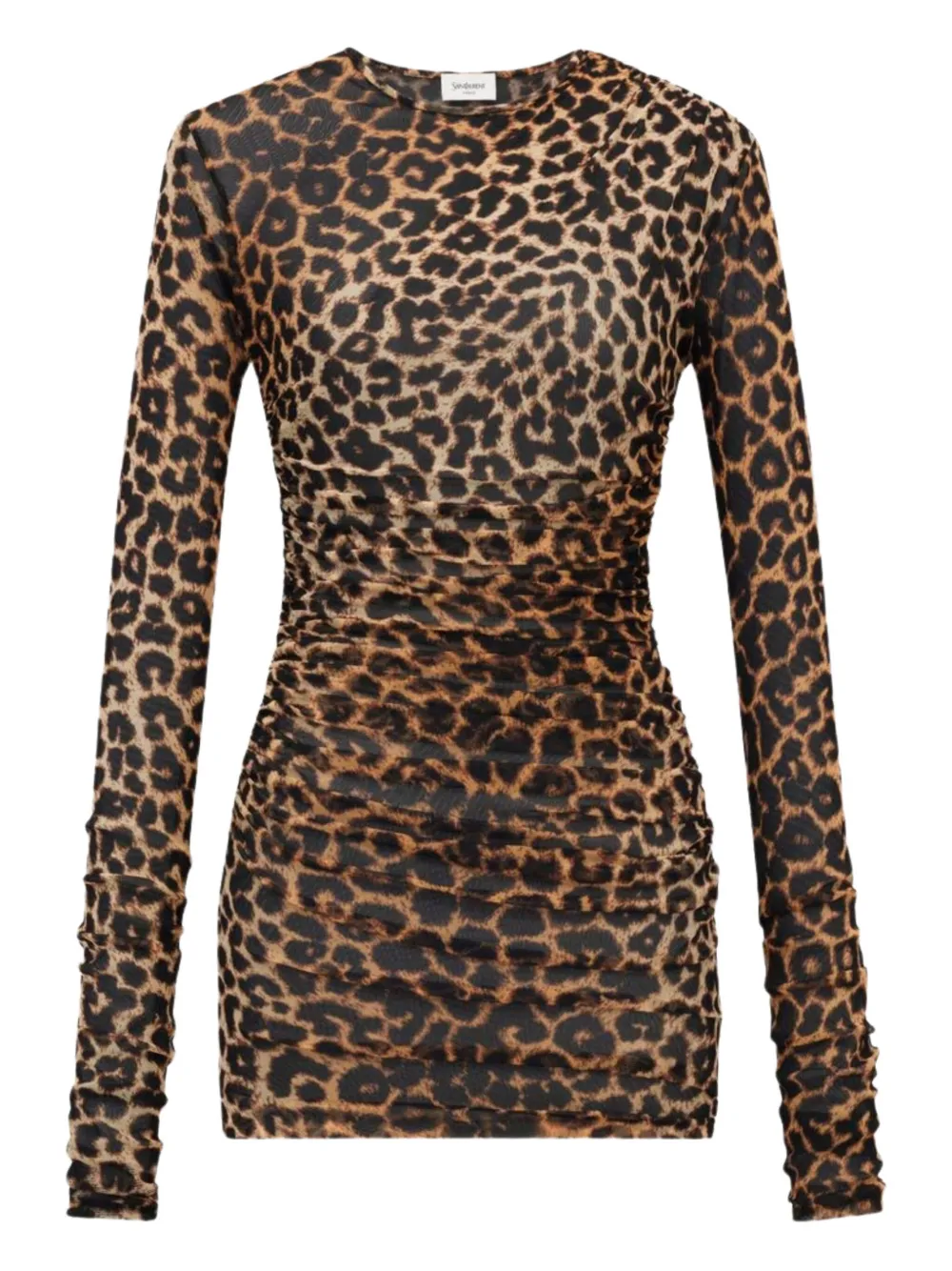 Saint Laurent leopard-print crewneck mini dress - ブラウン Saint Laurent leopard-print crewneck mini dress - ブラウン