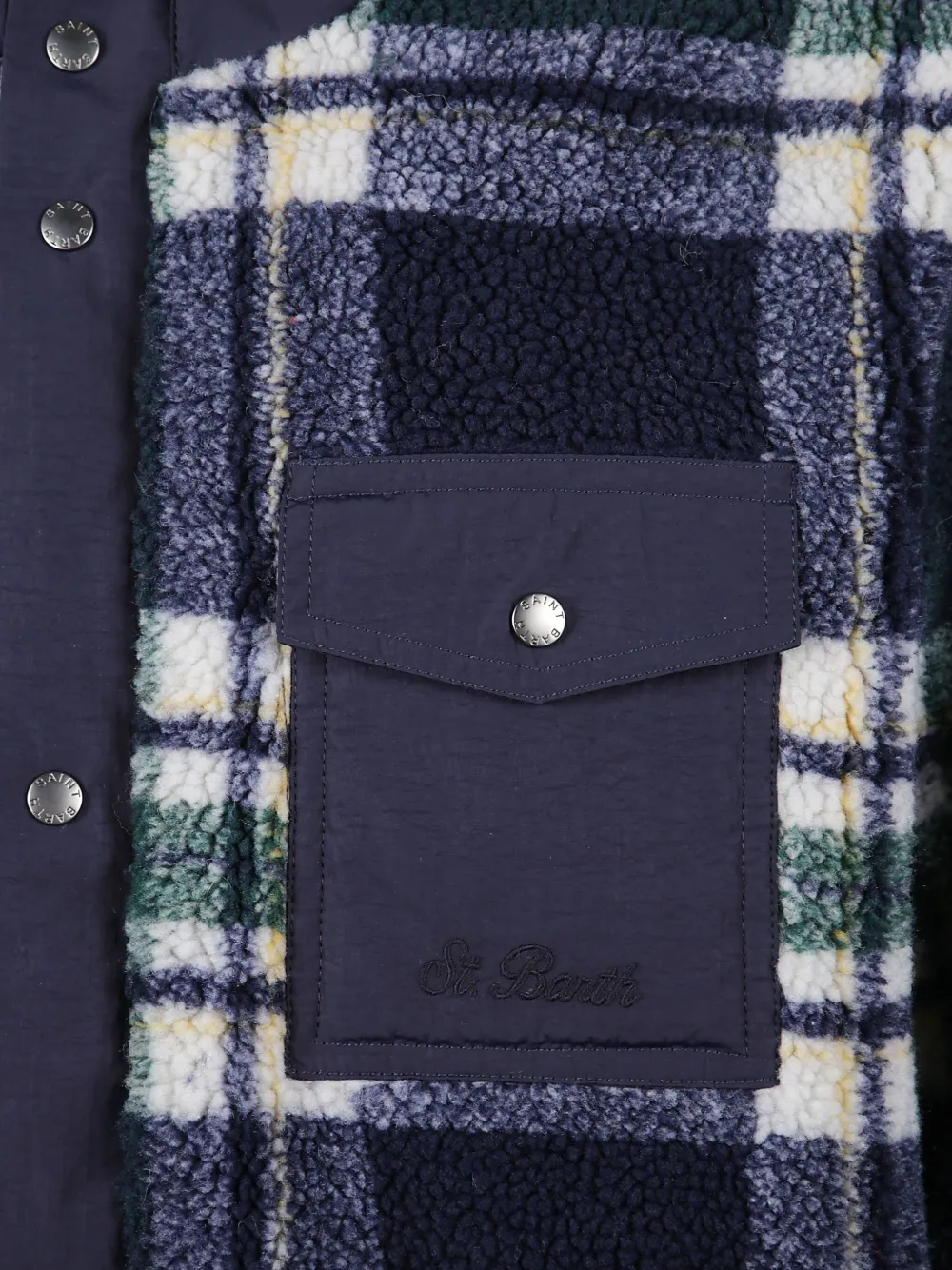 Mc2 Saint Barth Logo-embroidered Fleece Tartan Jacket In Blue