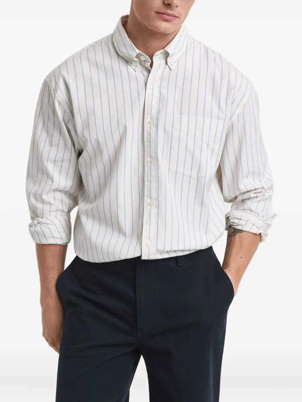 GANT 240 Mulberry Street Gestreept katoenen overhemd Beige