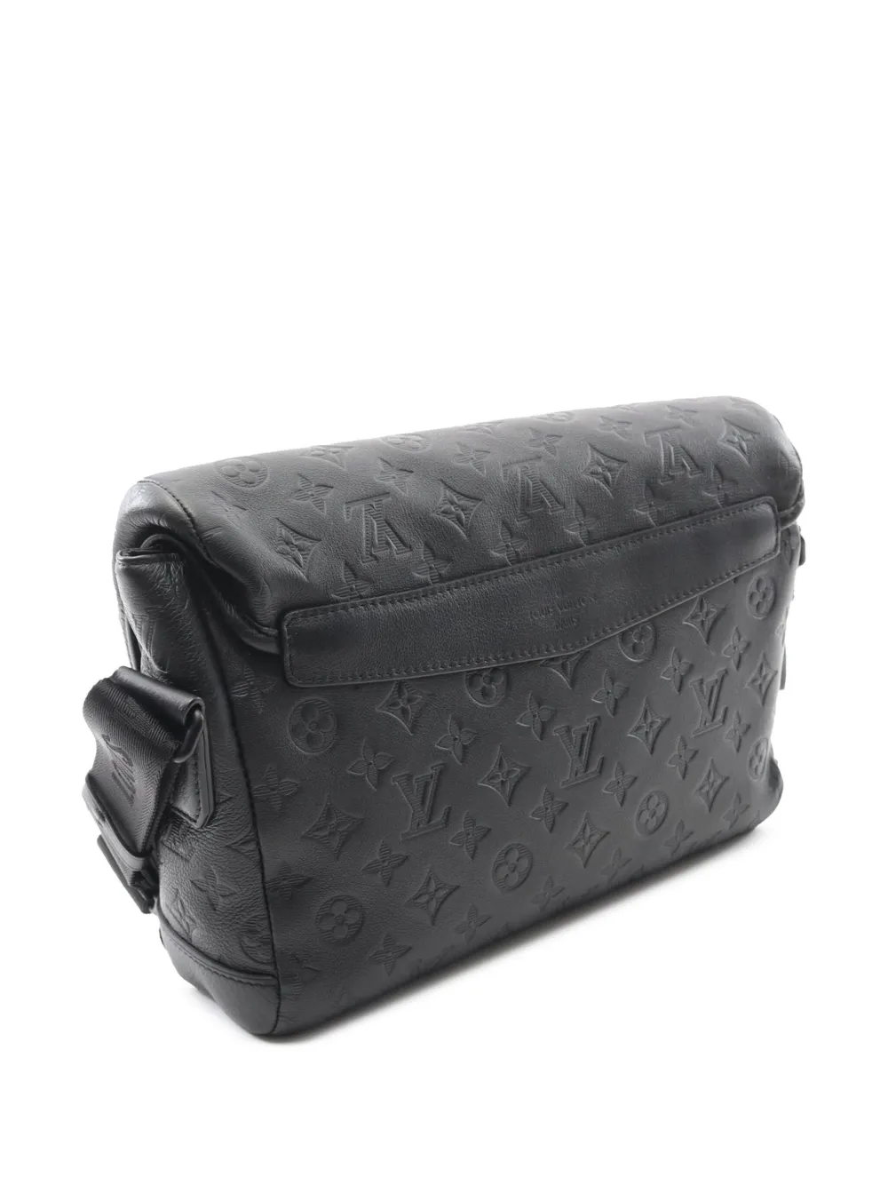 Pre-owned Louis Vuitton 2021-2025 Monogram Shadow Messenger Voyager Pm Crossbody Bag In Black