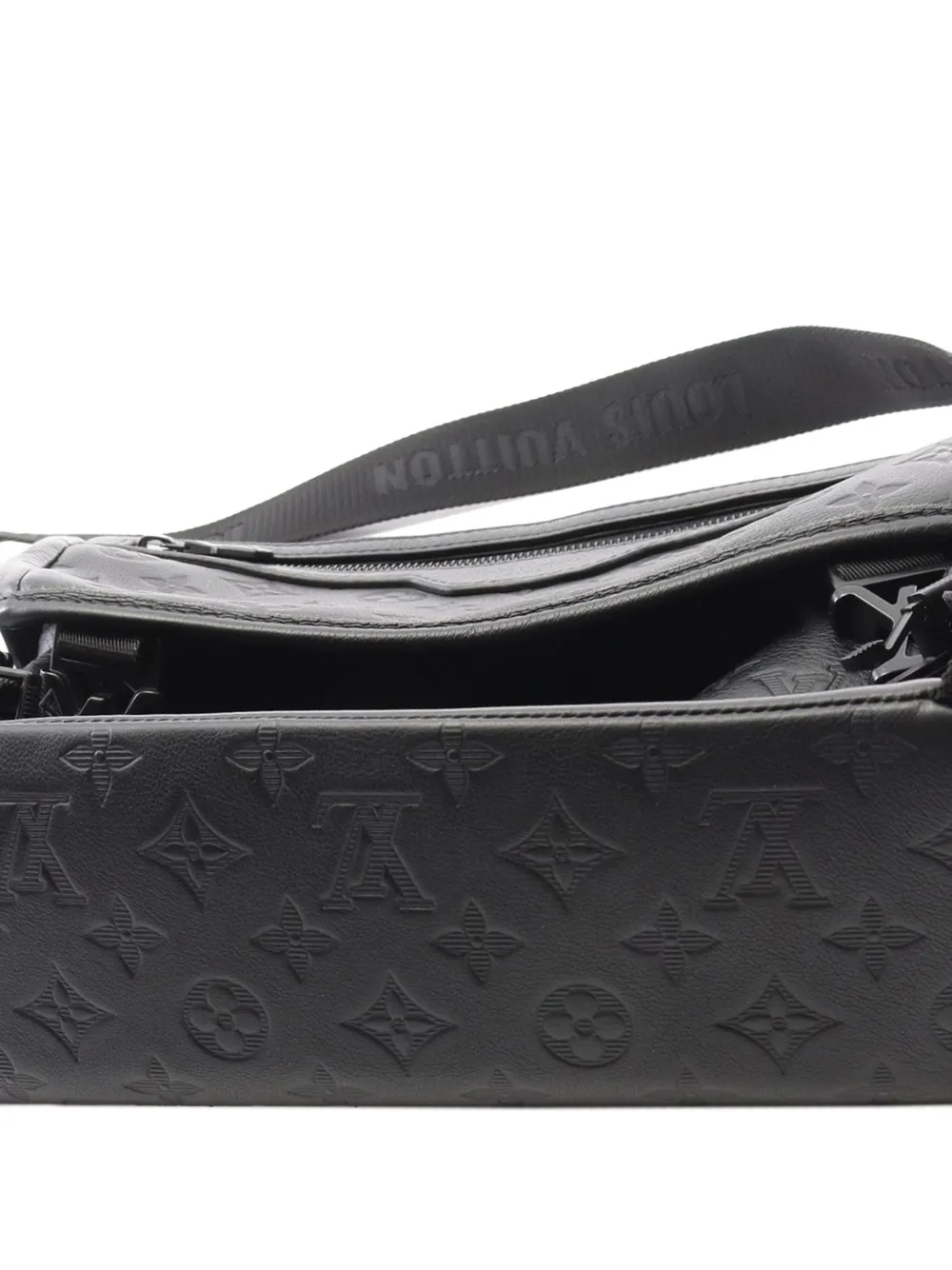 Pre-owned Louis Vuitton 2021-2025 Monogram Shadow Messenger Voyager Pm Crossbody Bag In Black