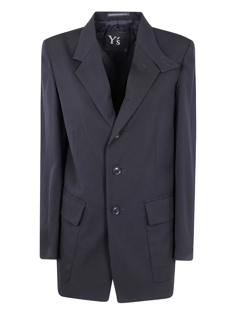 Y's Three-button Wool Blazer In Black