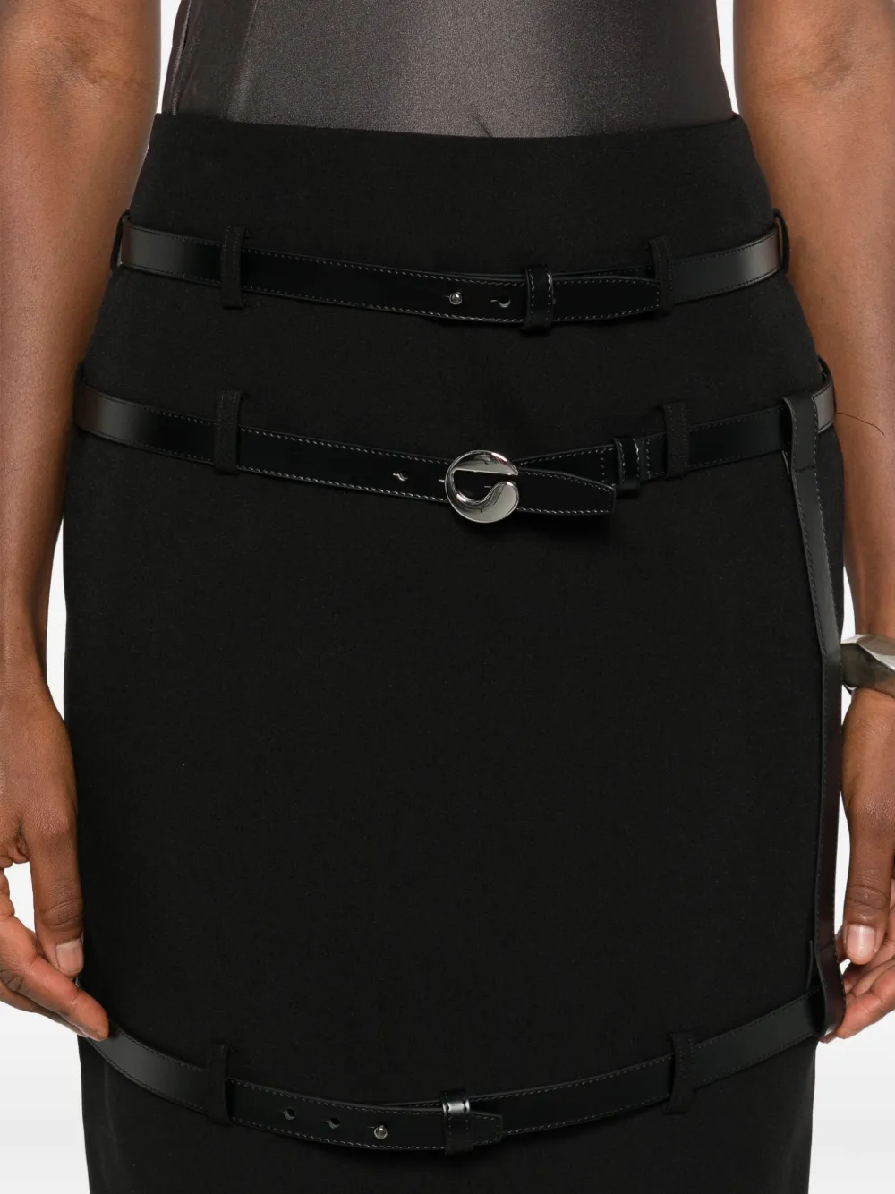 Coperni Leather-trimmed Belted Skirt In Black