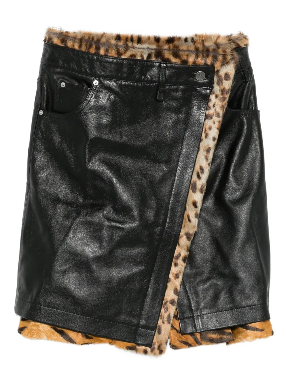 Martine Rose Fur-trim Wrap Skirt In Black