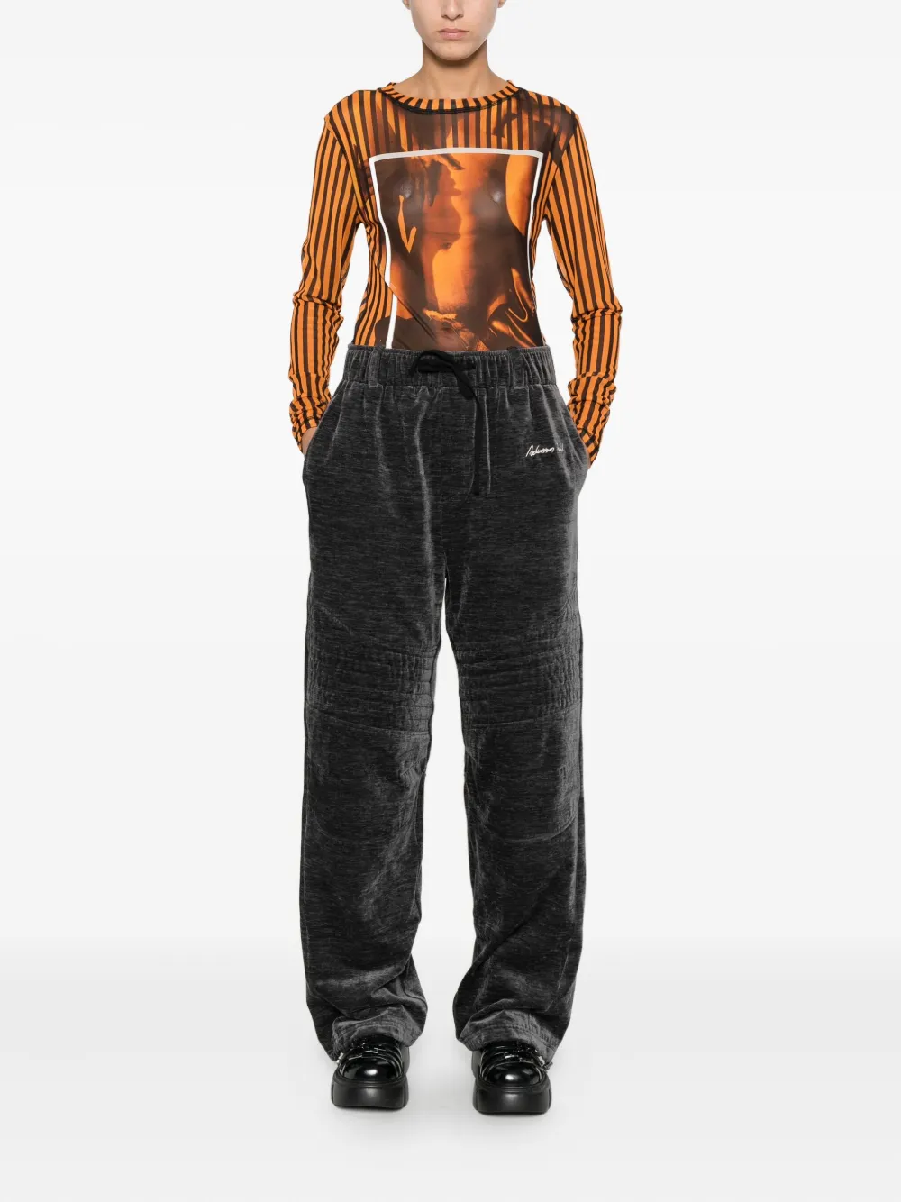 Charles Jeffrey Loverboy Powermesh Striped T-shirt In Orange