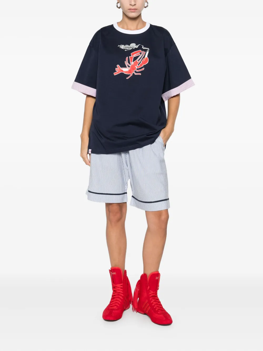Charles Jeffrey Loverboy Turn Up Lobster-print T-shirt In Blue