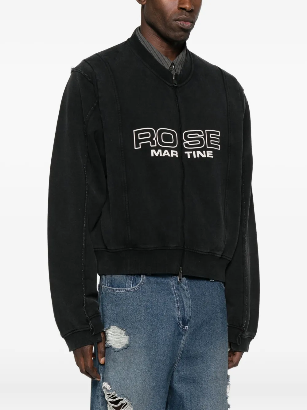 Martine Rose Black Shrunken Zip Up Crew Sweatshirt In Black