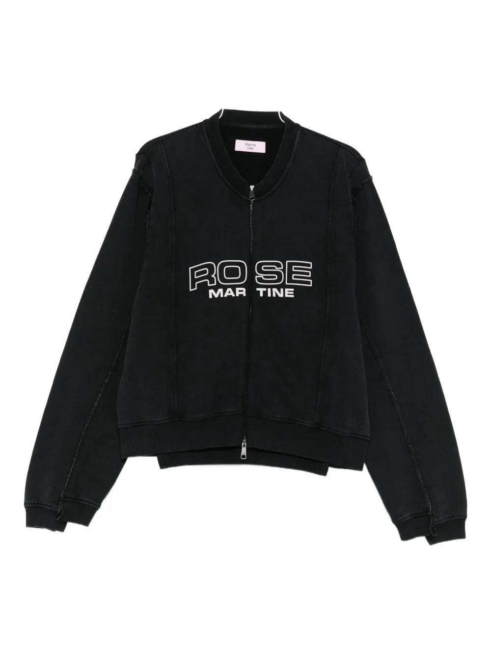 Martine Rose Black Shrunken Zip Up Crew Sweatshirt In Black