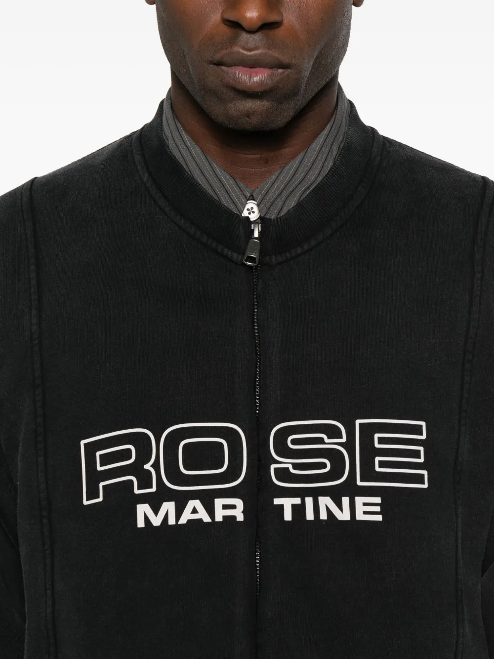 Martine Rose Black Shrunken Zip Up Crew Sweatshirt In Black