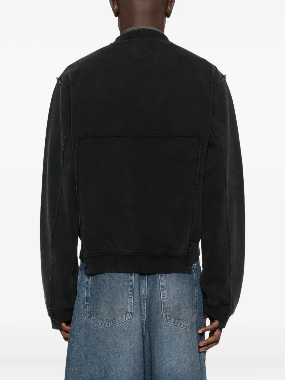 Martine Rose Black Shrunken Zip Up Crew Sweatshirt In Black
