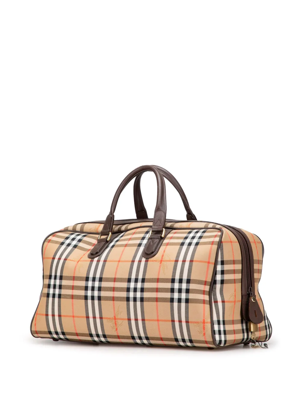 Pre-owned Burberry 20th Century Haymarket Check Canvas Travel Bag In Brown