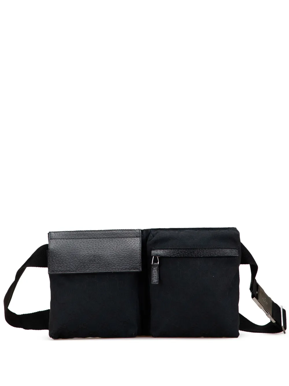 Pre-owned Gucci 2000-2015 Gg Canvas Double Pocket Belt Bag In Black