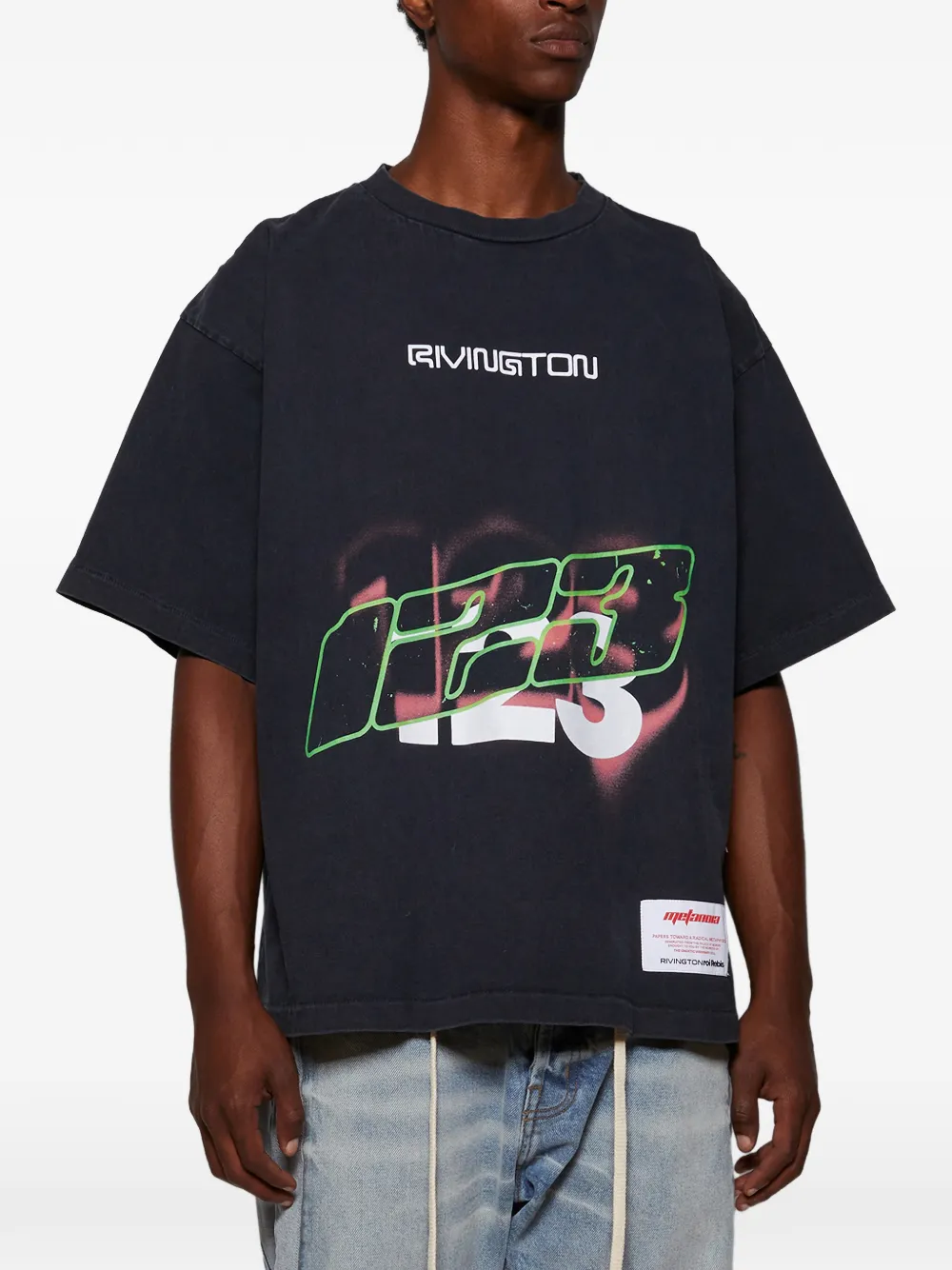 RRR123 T-shirt met grafische print Zwart