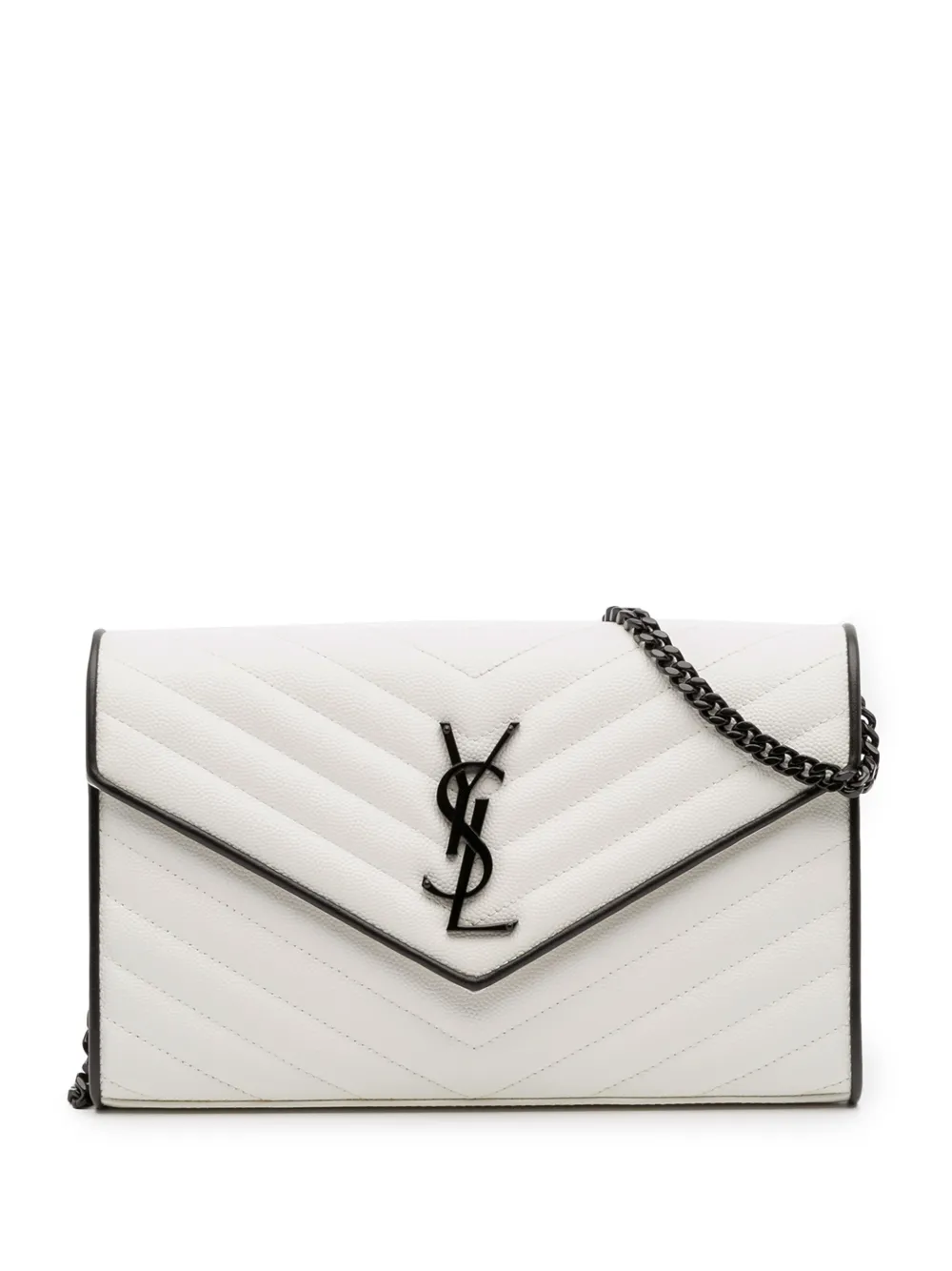 Saint Laurent Pre-Owned 2017 Grain De Poudre Matelasse Chevron Monogram Chain Wallet crossbody bag | White | Image 1