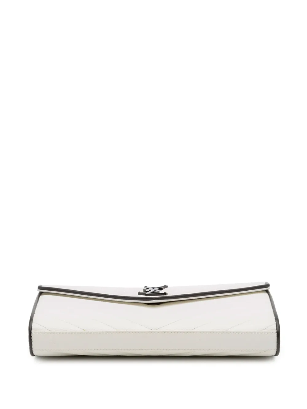 Pre-owned Saint Laurent 2017 Grain De Poudre Matelasse Chevron Monogram Chain Wallet Crossbody Bag In White