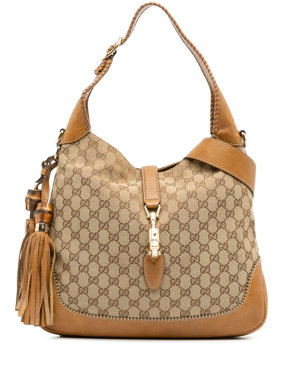 Pre-owned Gucci 2016-2025 Medium Gg Canvas New Jackie Satchel In Brown